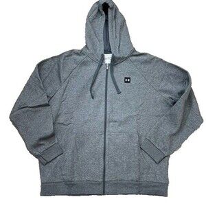 Under Armour Loose Fit Coldgear Gray Rival Fleece Full Zip Hoodie Mens Size 2XL